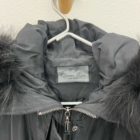 Puffer coat with fur trimmed hoodie size S black - Picture 3 of 4